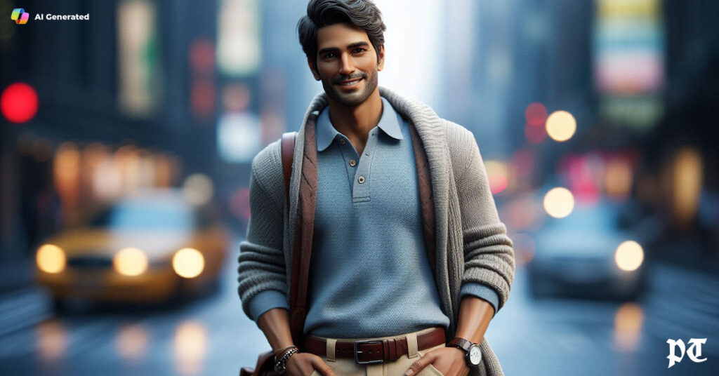 A-man-wearing-a-polo-shirt-with-accessories-belt-and-watches